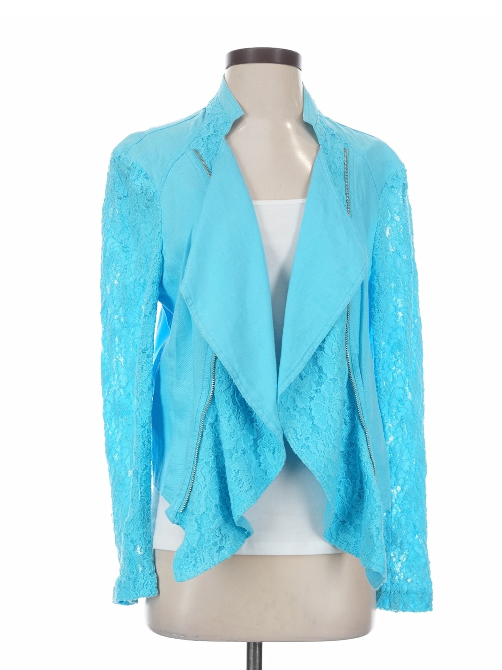 **INC International Concepts Women's Turquoise Floral Lace Cascade Zip Up Jacket